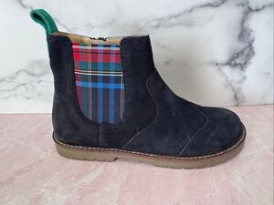 Boden boys ankle boots navy blue suede 4-4.5 excellent condition zip up plaid gi
